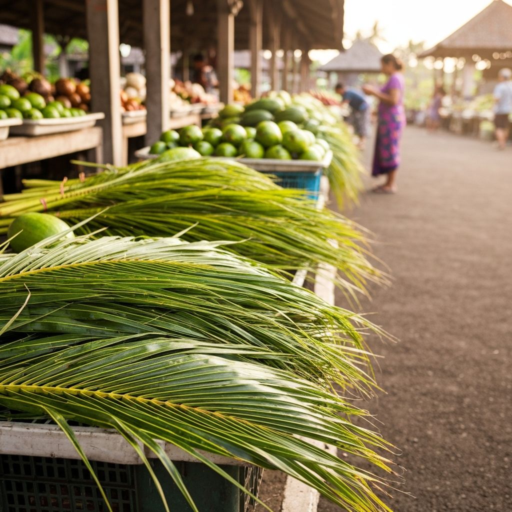 Tropical palm leaves and foliage on Balinese island