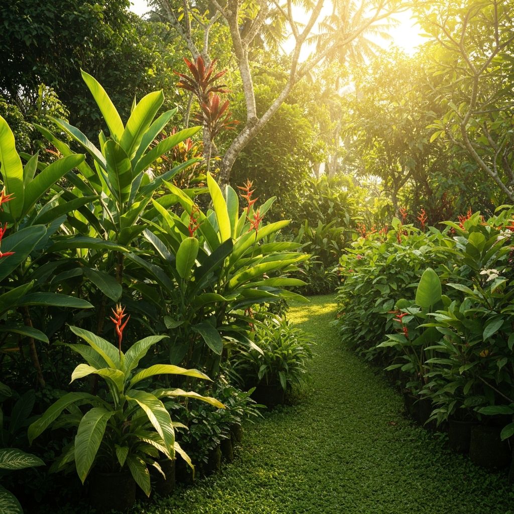 Lush tropical plants and green vegetation rich in natural compounds